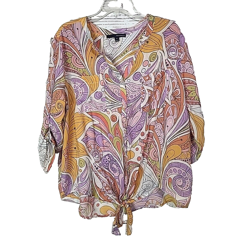 Harve Benard Multicolor Paisley V-Neck Colorful Button Front Top Womans Size 2X